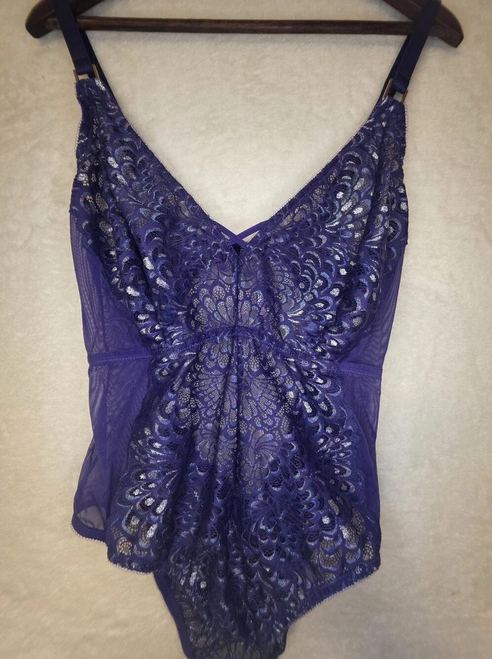 NWOT Savage X Fenty Metallic Lace Teddy Neon Butterfly Shade Grape Size 2X.